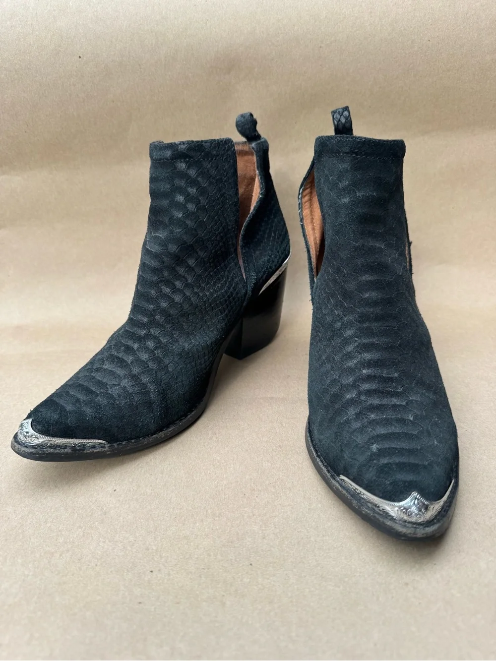 Jeffrey Campbell Cromwell Black Suede Western Cowboy Ankle Booties 8 EUR 38.5